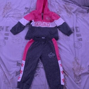 Girls' Sparkle 'Squad' Hooded Jogger Set - Pink & Gray
